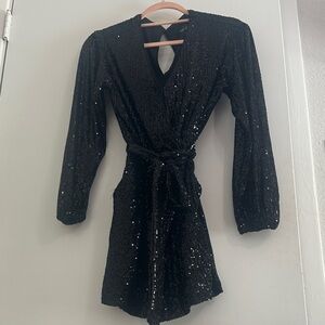 Black Sequin Romper with Tie Waist
